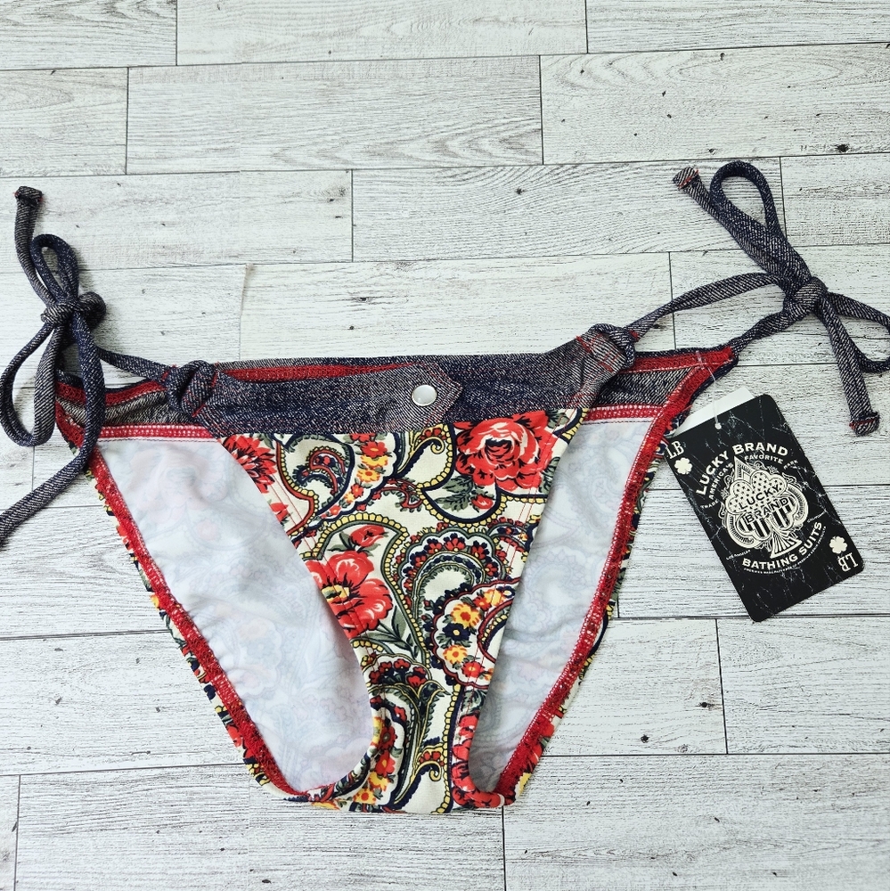 Lucky Brand Floral Paisley Side Tie Hipster Bikini Bottom NEW
